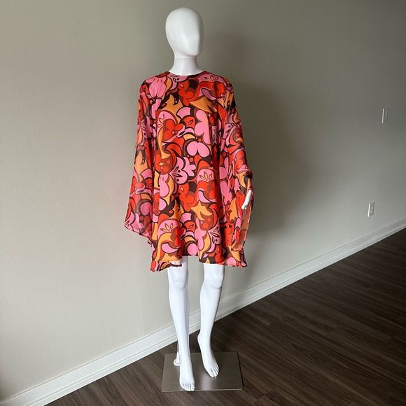 Twisted Wonder Retro Bell Sleeve Mini Swing Dress In Boho Print NWT - Picture 1 of 12